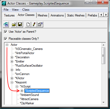 ScriptedSequence dans l'Actor Browser