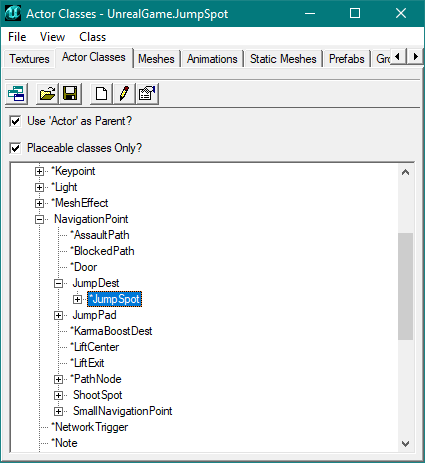 JumpSpot dans l'actor browser