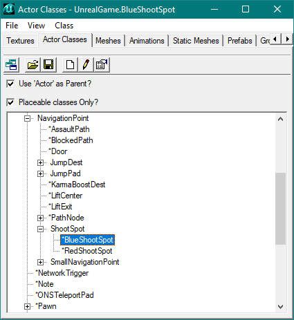 ShootSpots dans l'actor browser