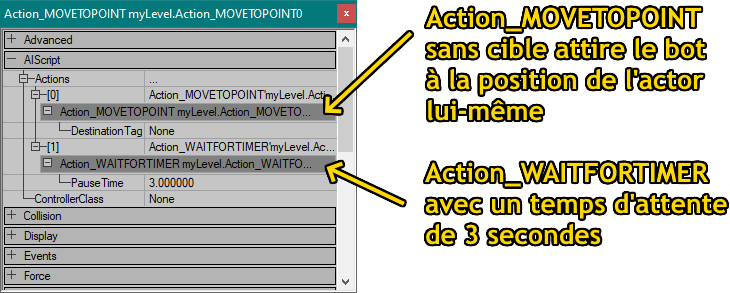 Paramètres par défaut de l'UnrealScriptedSequence