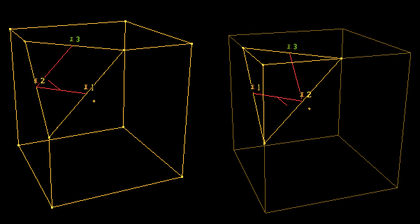 Cube découpé en 3d avec et sans suppression du surplus