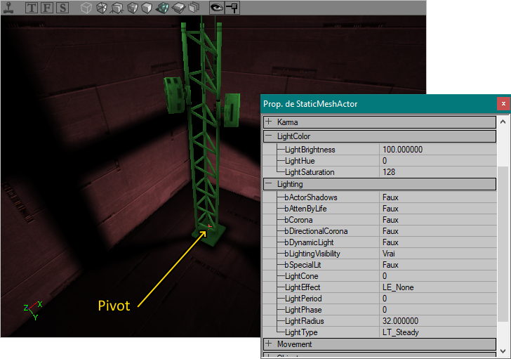 Lumière émise depuis le pivot d'un static-mesh