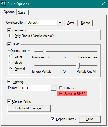 Option d'export des lightmaps