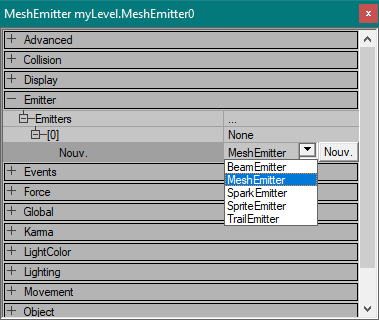Ajout d'un MeshEmitter à un Emitter