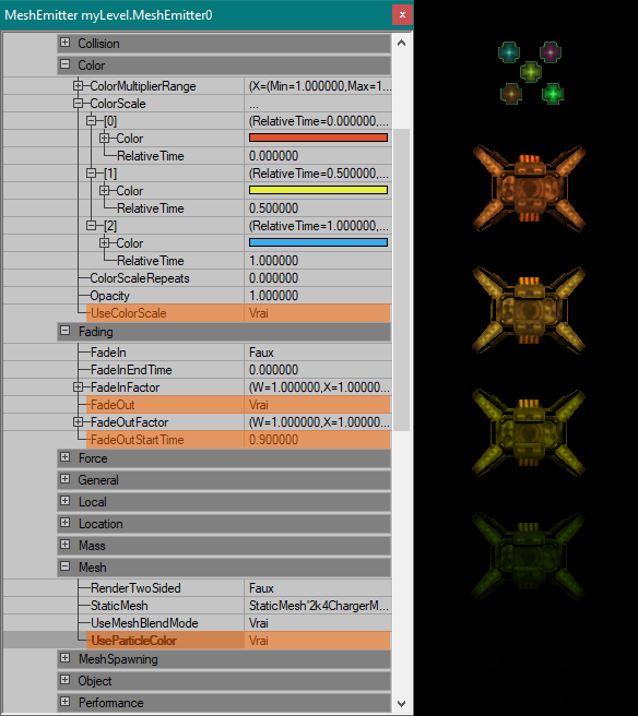 Modifications de la texture d'un static-mesh permises par UseParticleColor