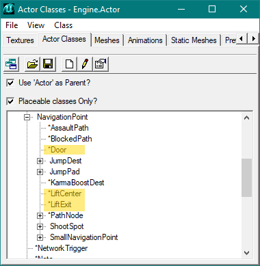 Actors nécessaires pour rendre les portes et ascenseurs utilisables par les bots