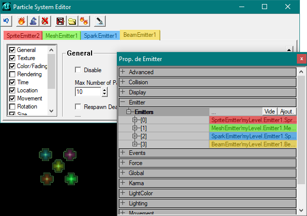 Différents effets de particules dans un seul Emitter