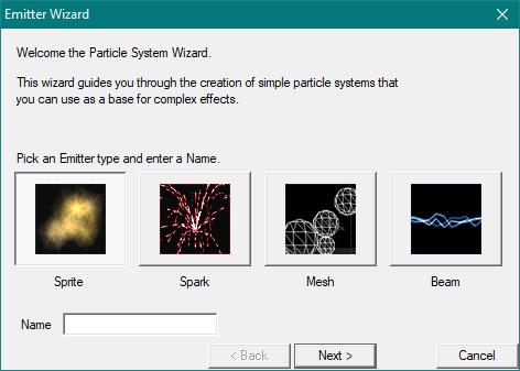 Choix du type d'Emitter dans le wizard