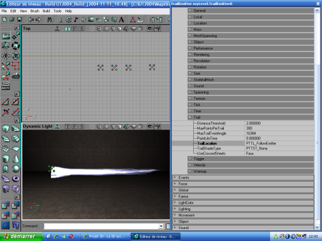 Le TrailEmitter final en action, après avoir été déplacé
