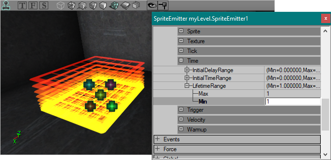 Sprites avec durée de vie de 1 seconde