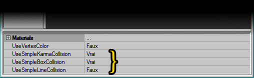 Paramètres de collision simplifiée