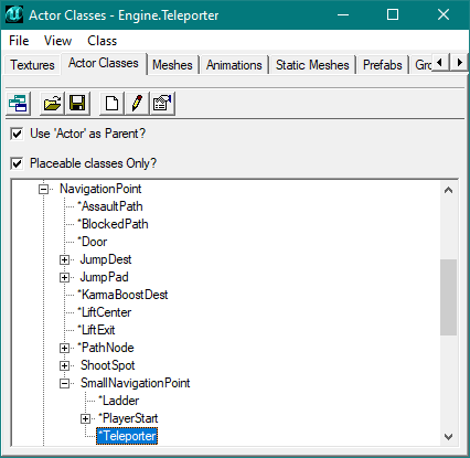 Téléporteur dans l'actor browser