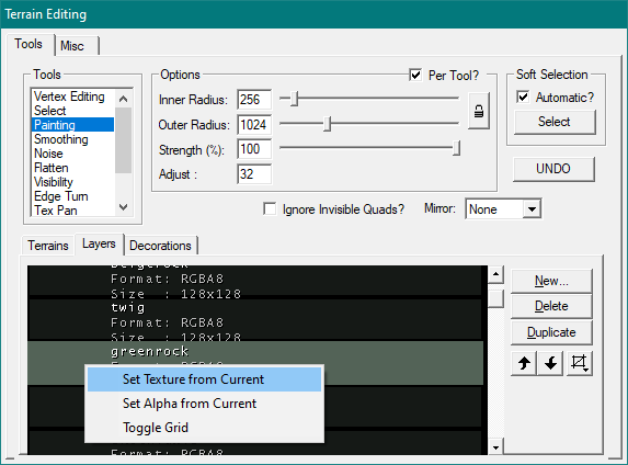 Menu contextuel après clic droit sur un layer