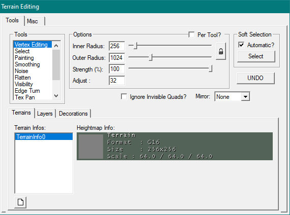 Heightmap sélectionnée dans l'onglet Terrains de l'éditeur