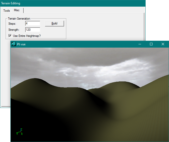 Terrain généré avec un fréquence faible et une force élevée