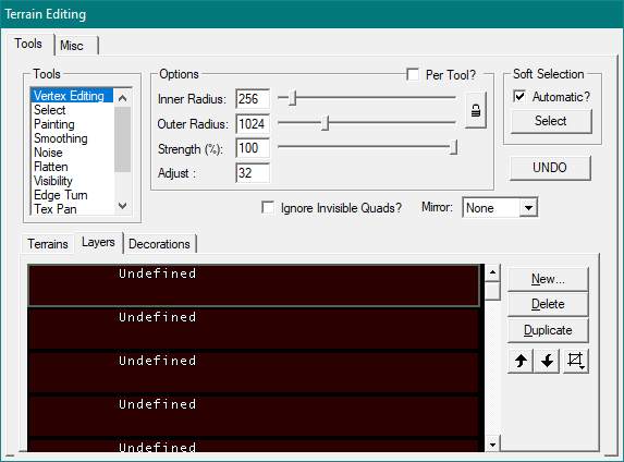 liste des layers dans l'éditeur de terrains