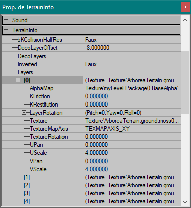 Propriétés d'un layer dans le TerrainInfo