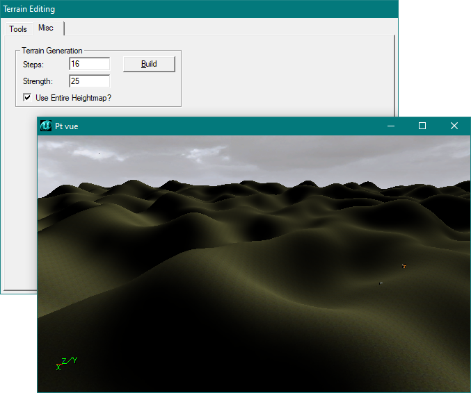 Génération de terrain avec haute valeur de Steps et basse valeur de Strength