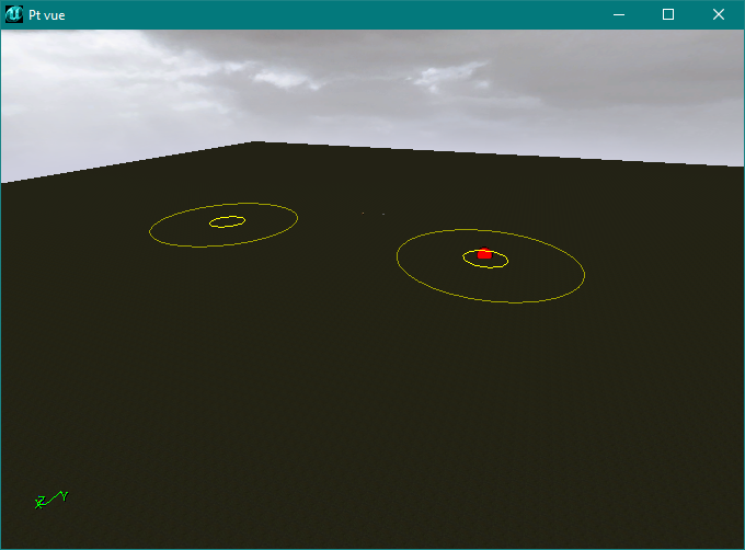 Pinceau n miroir et donc dédoublé sr la surface du terrain
