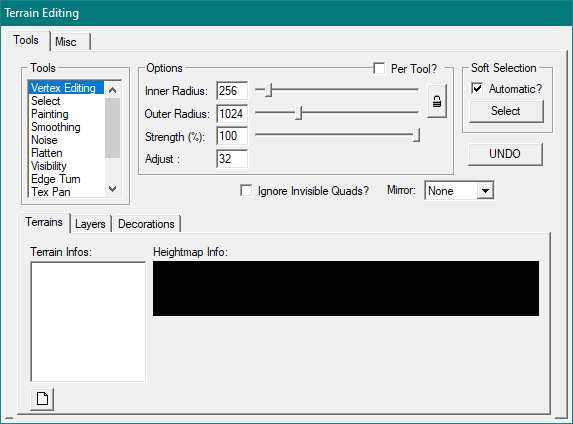 Fenêtre principale de l'éditeur de terrains