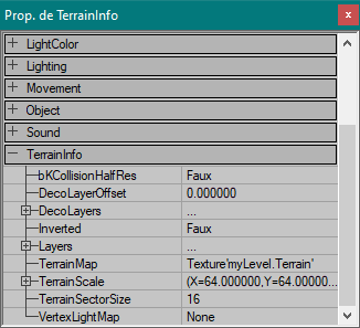 Propriétés du TerrainInfo