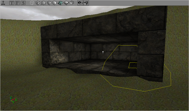 Entrée de tunnel créée en supprimant les triangles du terrain dans un brush