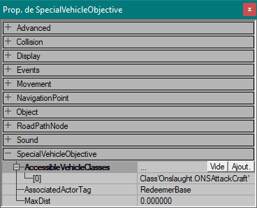 Propriétés du SpecialVehicleObjective