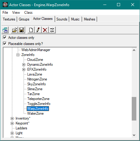 Arborescence de la WarpZoneInfo dans l'actor browser