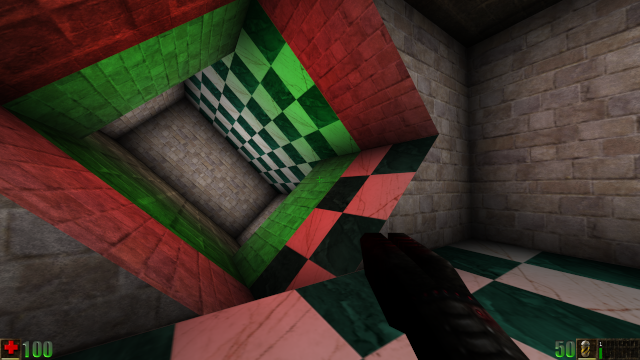 Warpzone donnant sur une zone pivotée à 135 degrés